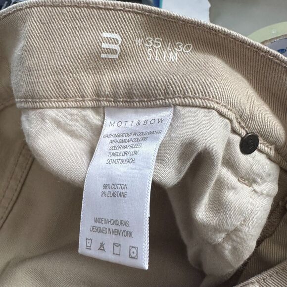 Mott and Bow Slim Mercer Mens 35x30 Khaki Stretch Twill Denim $149 - Picture 6 of 9